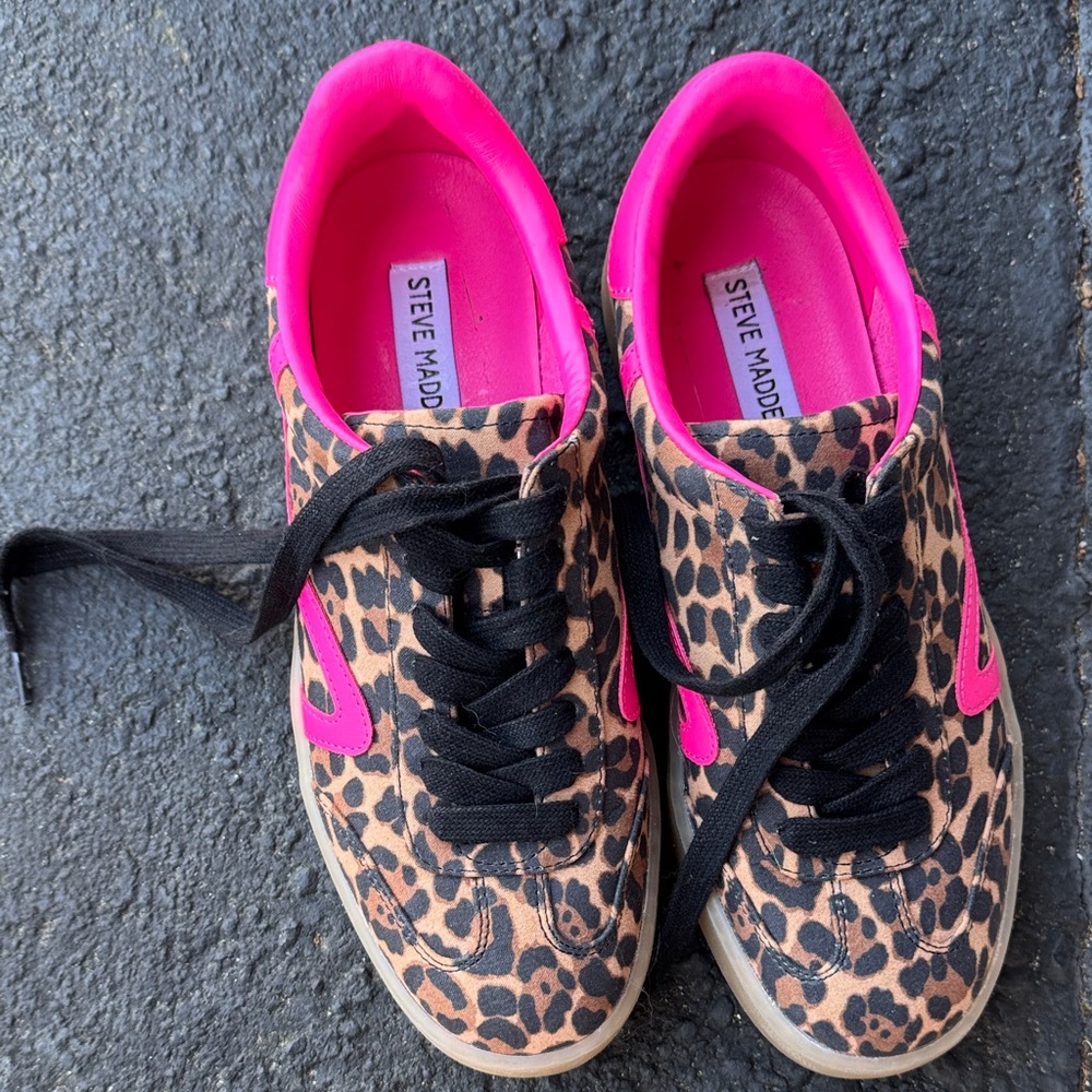 Steve Madden Leopard Sneakers with POP of bright Pink